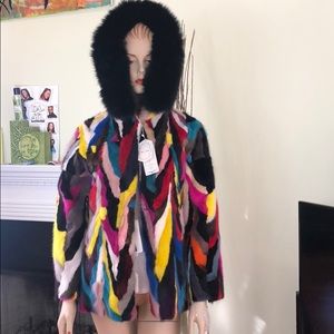 Genuine Mink - multicolor with Black Fox Trim hood